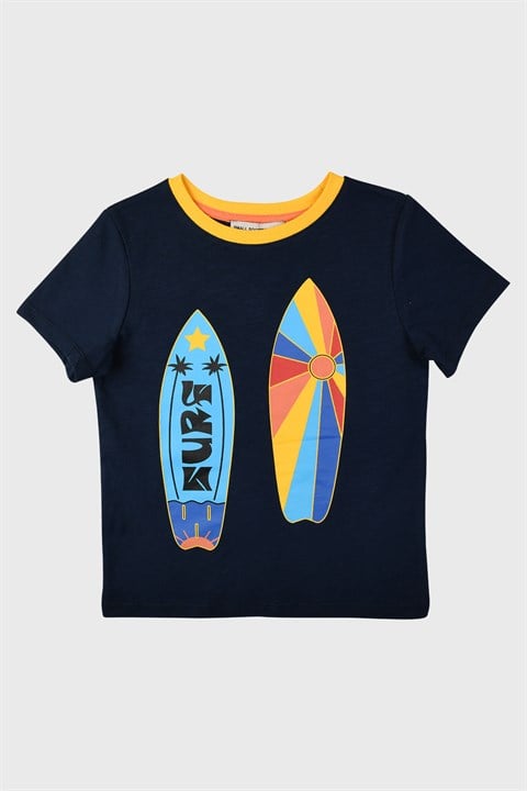 Sörf Baskılı Lacivert Tişört