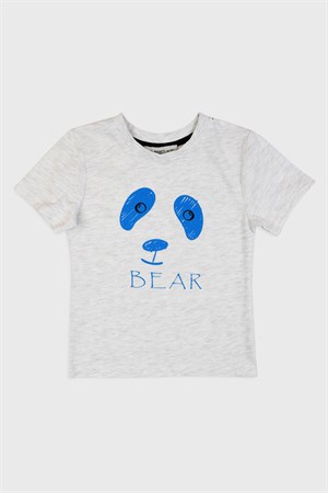 Bear Baskılı Gri Melanj Tişört