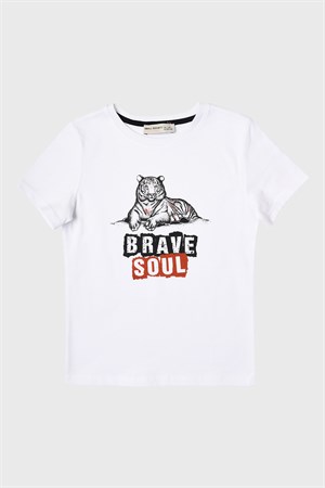 Brave Baskılı Beyaz Tişört